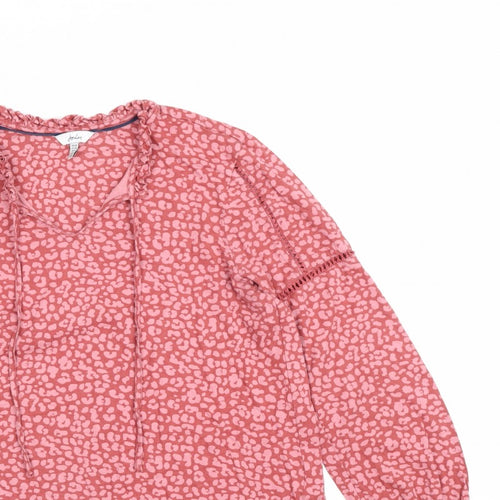 Joules Women’s Pink UK 16 V-Neck Ruffle Tie Animal Print Blouse