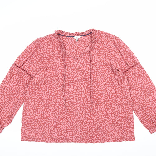 Joules Women’s Pink UK 16 V-Neck Ruffle Tie Animal Print Blouse