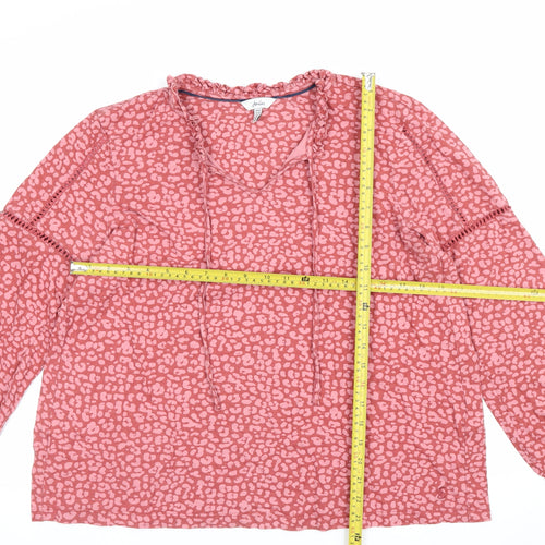 Joules Women’s Pink UK 16 V-Neck Ruffle Tie Animal Print Blouse
