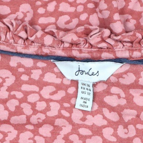 Joules Women’s Pink UK 16 V-Neck Ruffle Tie Animal Print Blouse
