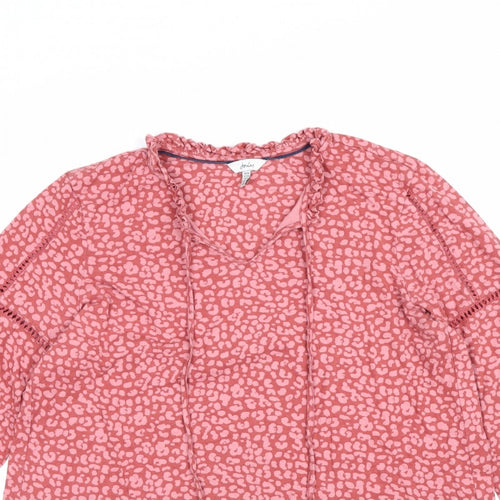 Joules Women’s Pink UK 16 V-Neck Ruffle Tie Animal Print Blouse