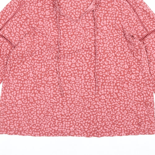 Joules Women’s Pink UK 16 V-Neck Ruffle Tie Animal Print Blouse