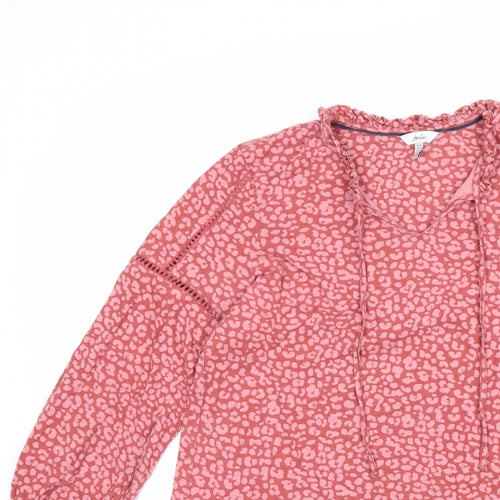 Joules Women’s Pink UK 16 V-Neck Ruffle Tie Animal Print Blouse