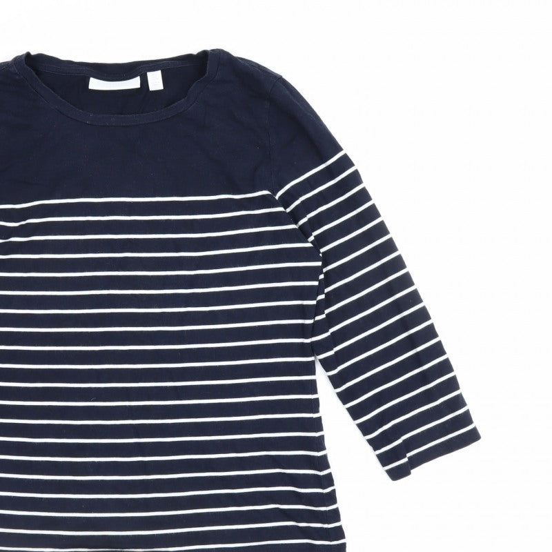 The White Company Women Blue Stripe Modal Cotton Long Sleeve T-Shirt UK 12