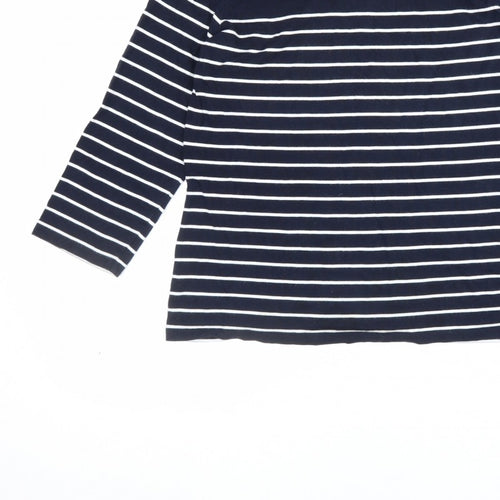The White Company Women Blue Stripe Modal Cotton Long Sleeve T-Shirt UK 12