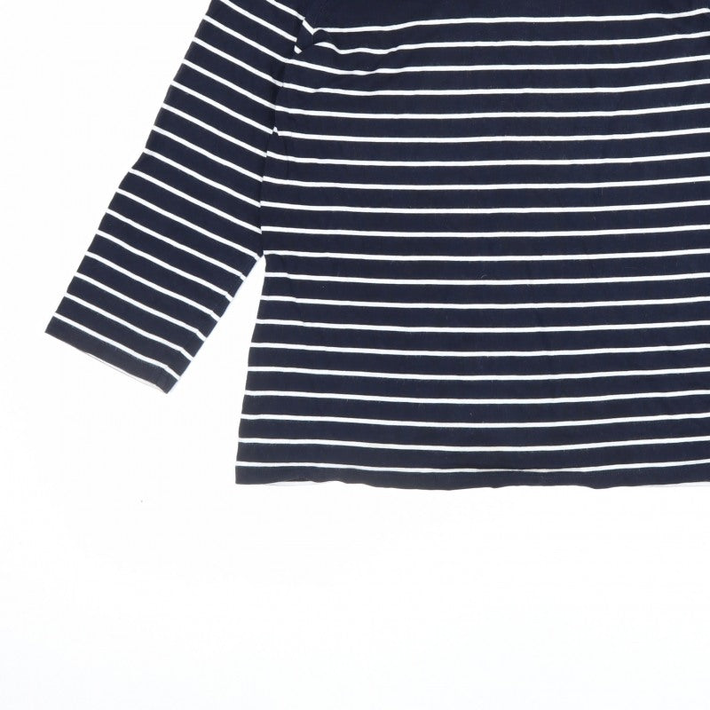 The White Company Women Blue Stripe Modal Cotton Long Sleeve T-Shirt UK 12