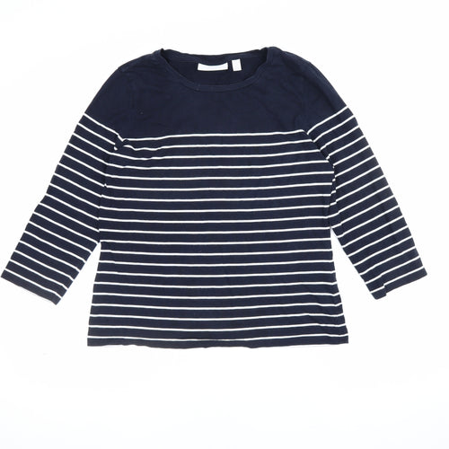 The White Company Women Blue Stripe Modal Cotton Long Sleeve T-Shirt UK 12