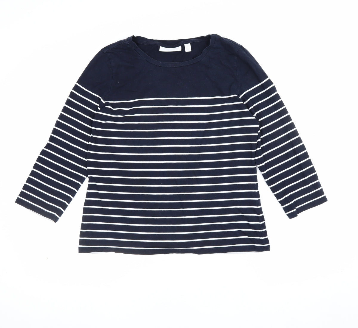 The White Company Women Blue Stripe Modal Cotton Long Sleeve T-Shirt UK 12