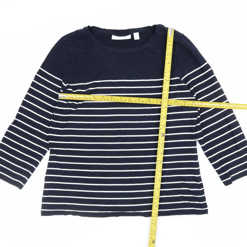 The White Company Women Blue Stripe Modal Cotton Long Sleeve T-Shirt UK 12