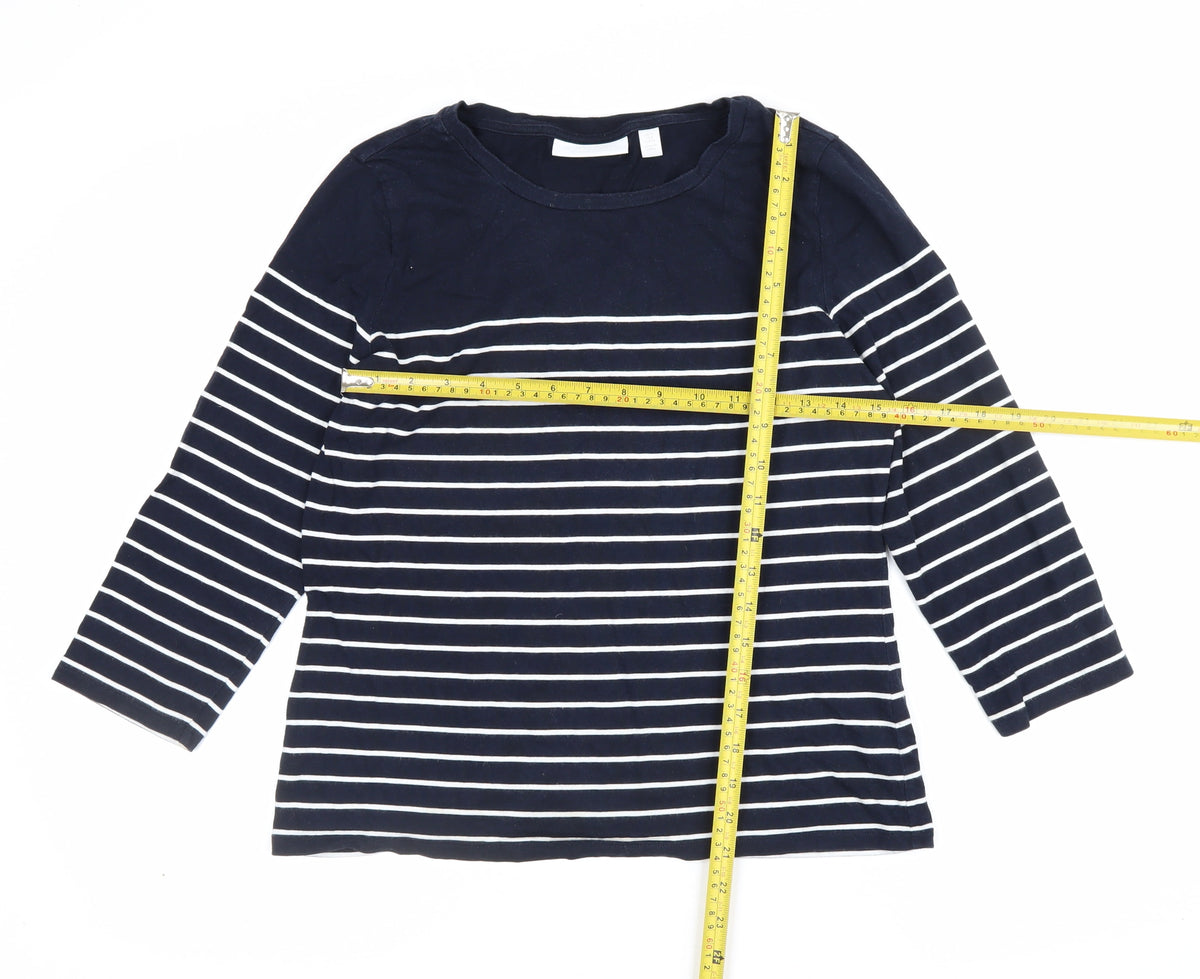 The White Company Women Blue Stripe Modal Cotton Long Sleeve T-Shirt UK 12