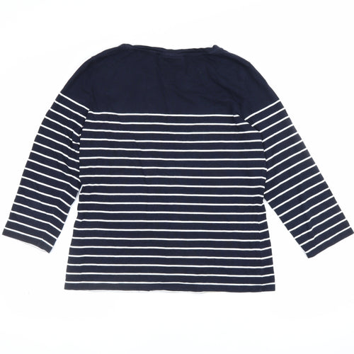 The White Company Women Blue Stripe Modal Cotton Long Sleeve T-Shirt UK 12