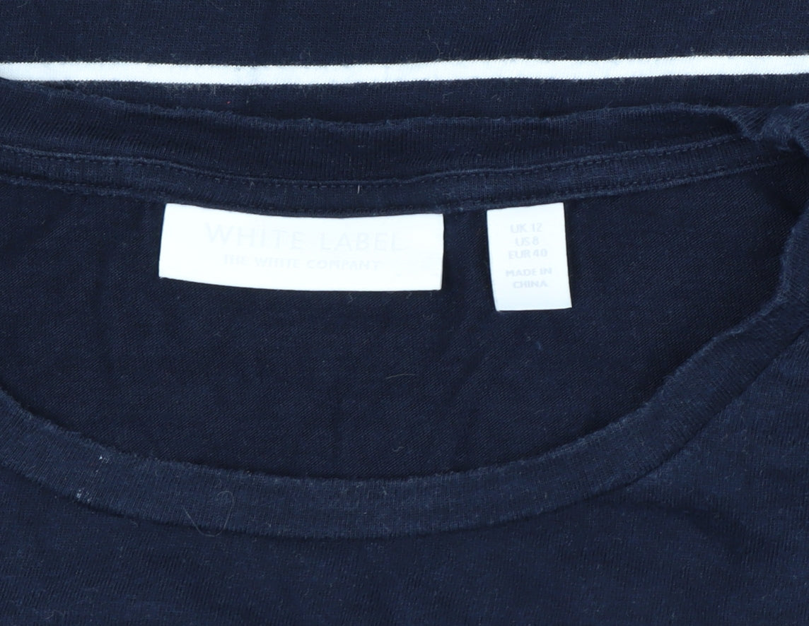 The White Company Women Blue Stripe Modal Cotton Long Sleeve T-Shirt UK 12