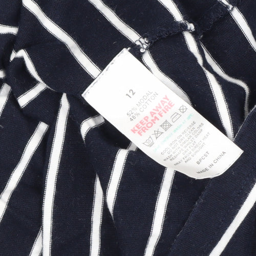 The White Company Women Blue Stripe Modal Cotton Long Sleeve T-Shirt UK 12