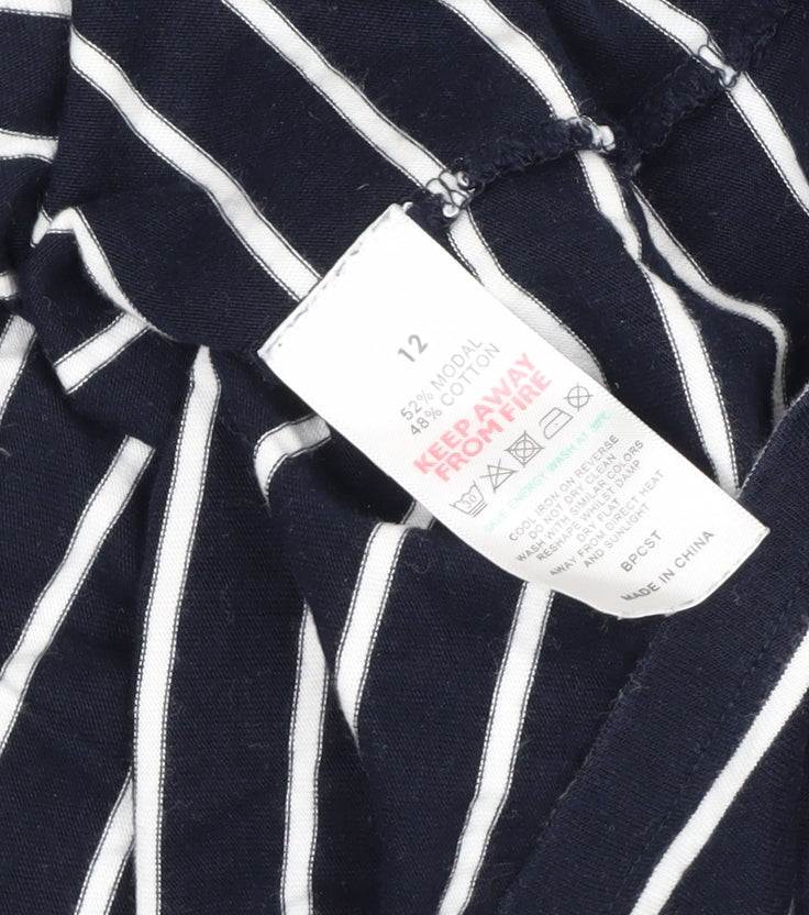 The White Company Women Blue Stripe Modal Cotton Long Sleeve T-Shirt UK 12