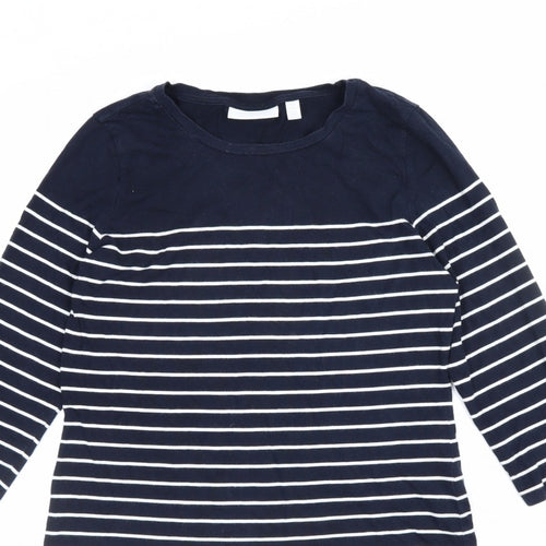 The White Company Women Blue Stripe Modal Cotton Long Sleeve T-Shirt UK 12