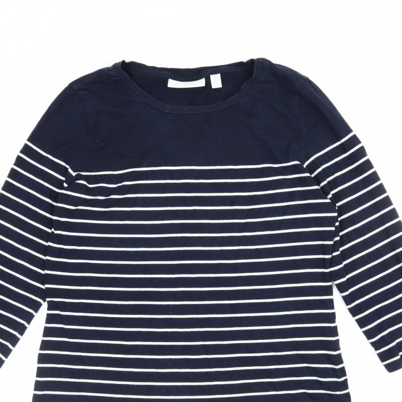 The White Company Women Blue Stripe Modal Cotton Long Sleeve T-Shirt UK 12