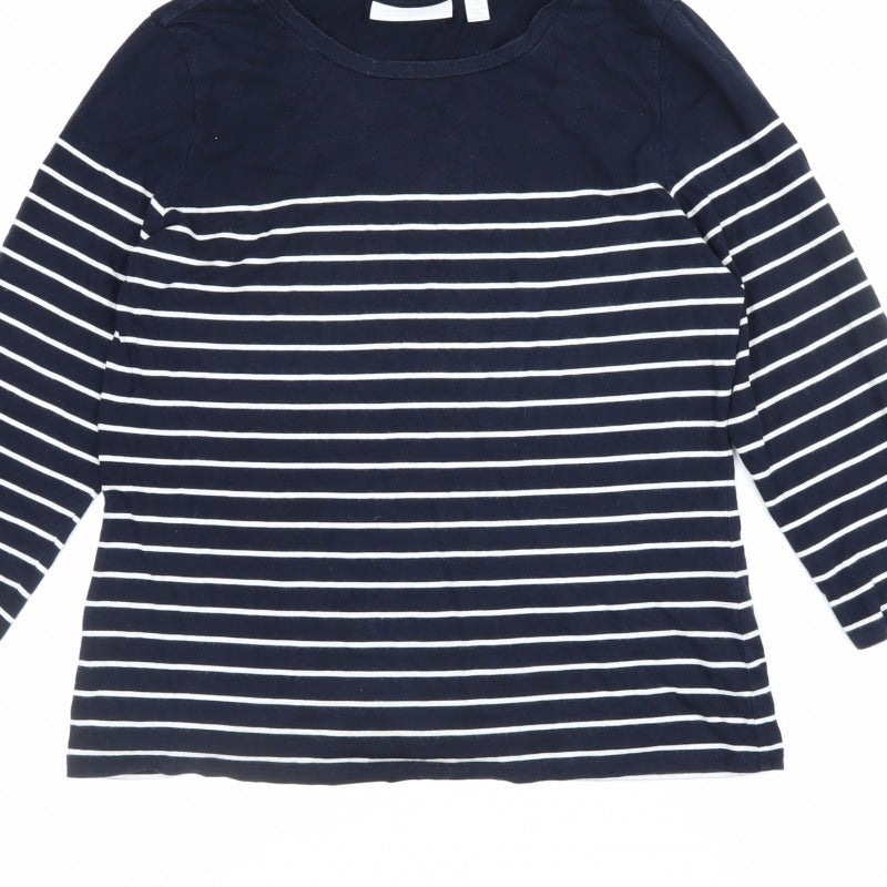 The White Company Women Blue Stripe Modal Cotton Long Sleeve T-Shirt UK 12