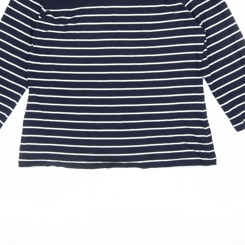 The White Company Women Blue Stripe Modal Cotton Long Sleeve T-Shirt UK 12