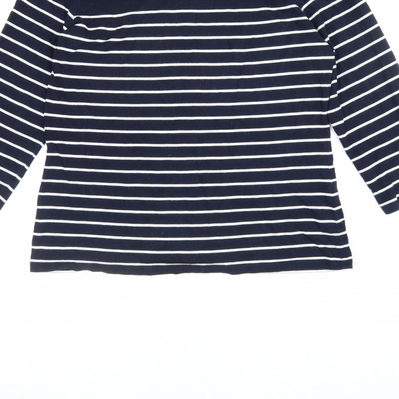 The White Company Women Blue Stripe Modal Cotton Long Sleeve T-Shirt UK 12