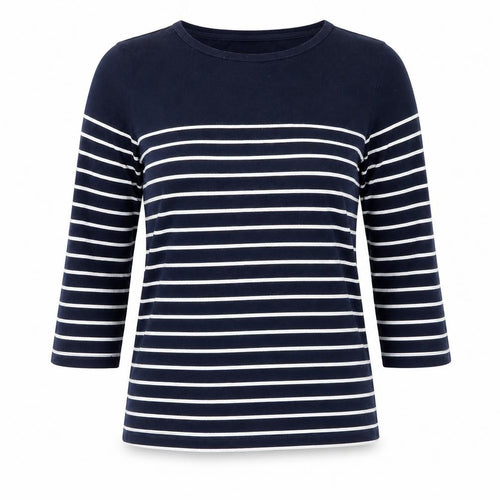 The White Company Women Blue Stripe Modal Cotton Long Sleeve T-Shirt UK 12