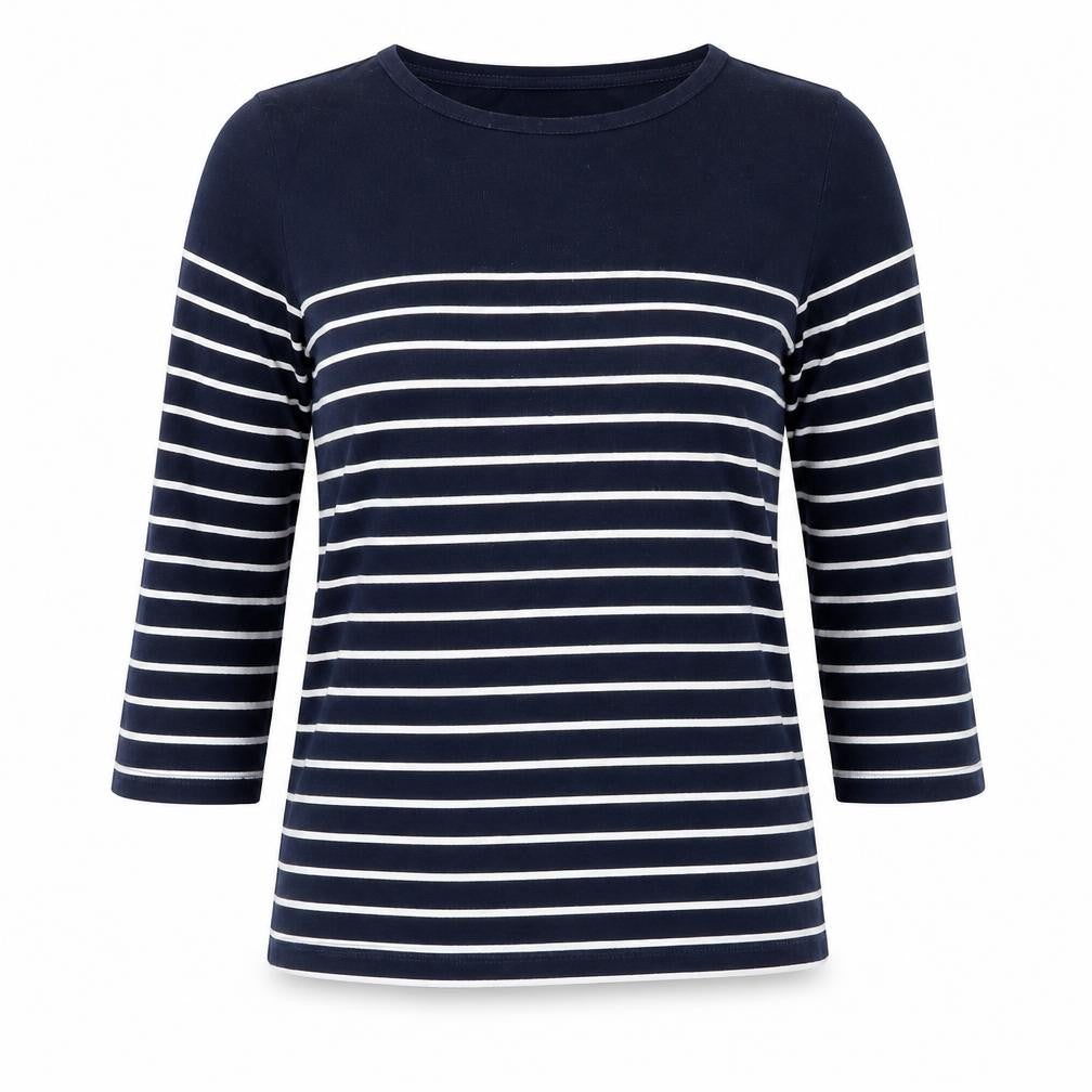 The White Company Women Blue Stripe Modal Cotton Long Sleeve T-Shirt UK 12