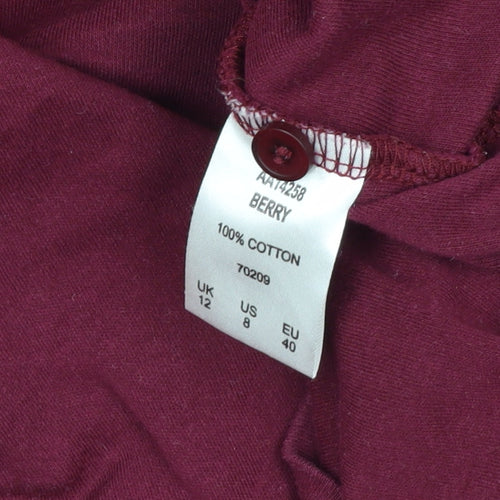 Cotton Traders Women Red UK 12 Roll Neck Long Sleeve Jersey Top