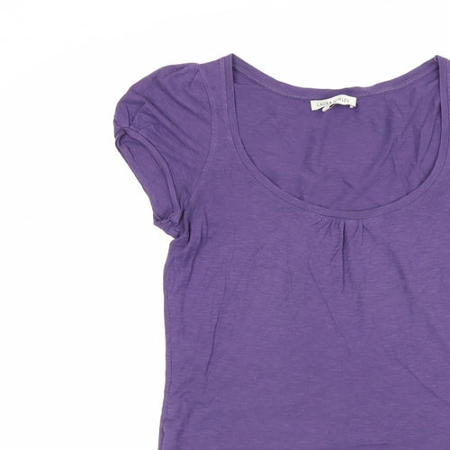 Laura Ashley Women Purple UK 10 Cotton Scoop Neck Cap Sleeve T-Shirt