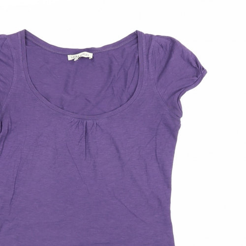 Laura Ashley Women Purple UK 10 Cotton Scoop Neck Cap Sleeve T-Shirt