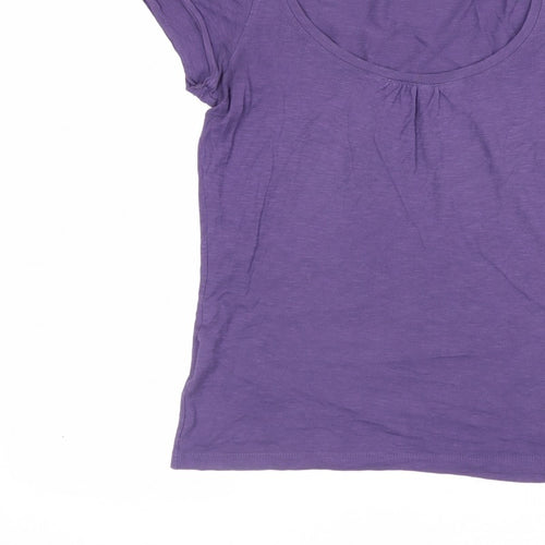 Laura Ashley Women Purple UK 10 Cotton Scoop Neck Cap Sleeve T-Shirt