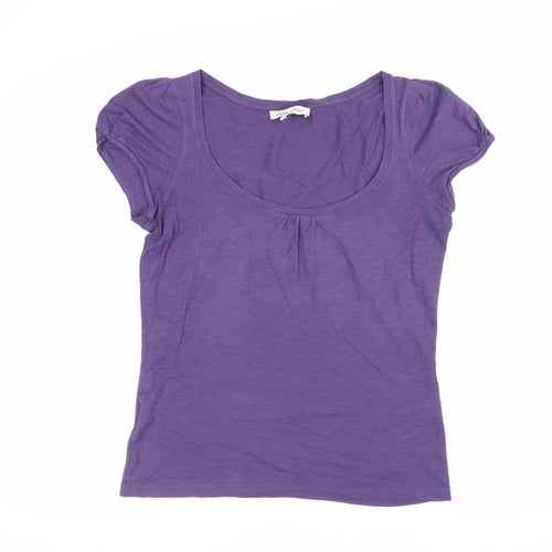 Laura Ashley Women Purple UK 10 Cotton Scoop Neck Cap Sleeve T-Shirt