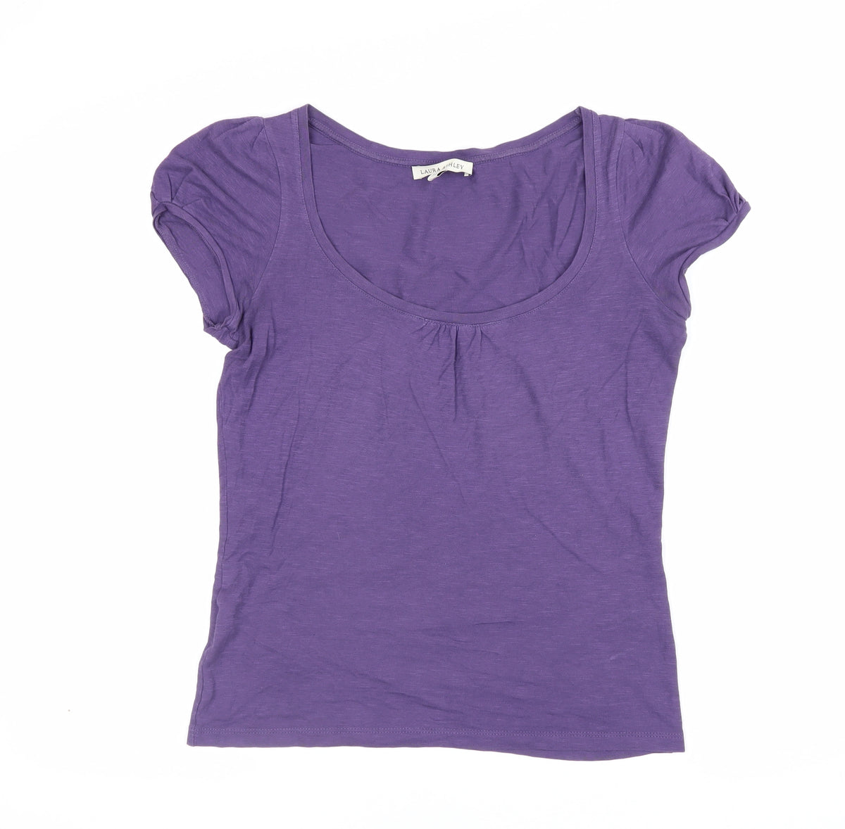 Laura Ashley Women Purple UK 10 Cotton Scoop Neck Cap Sleeve T-Shirt