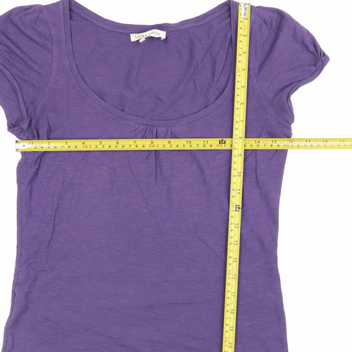 Laura Ashley Women Purple UK 10 Cotton Scoop Neck Cap Sleeve T-Shirt