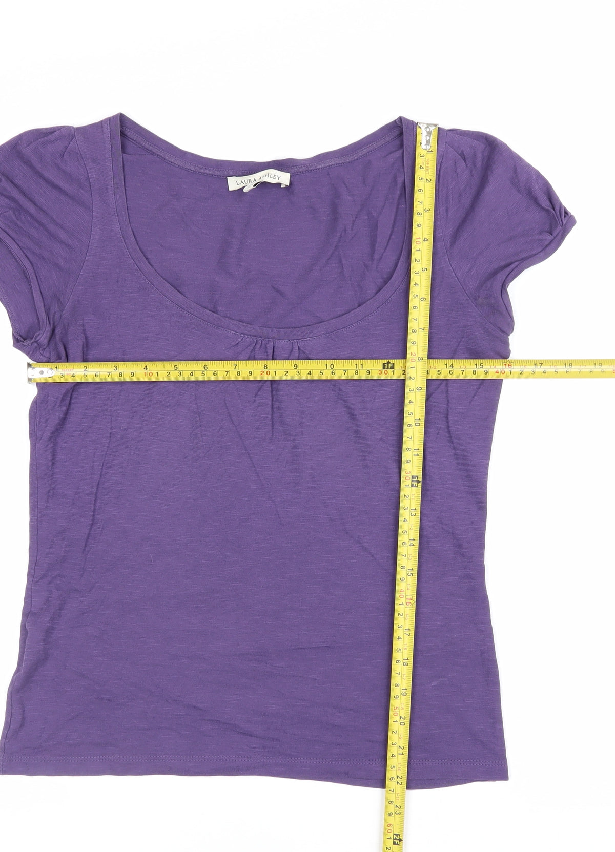 Laura Ashley Women Purple UK 10 Cotton Scoop Neck Cap Sleeve T-Shirt