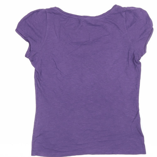 Laura Ashley Women Purple UK 10 Cotton Scoop Neck Cap Sleeve T-Shirt