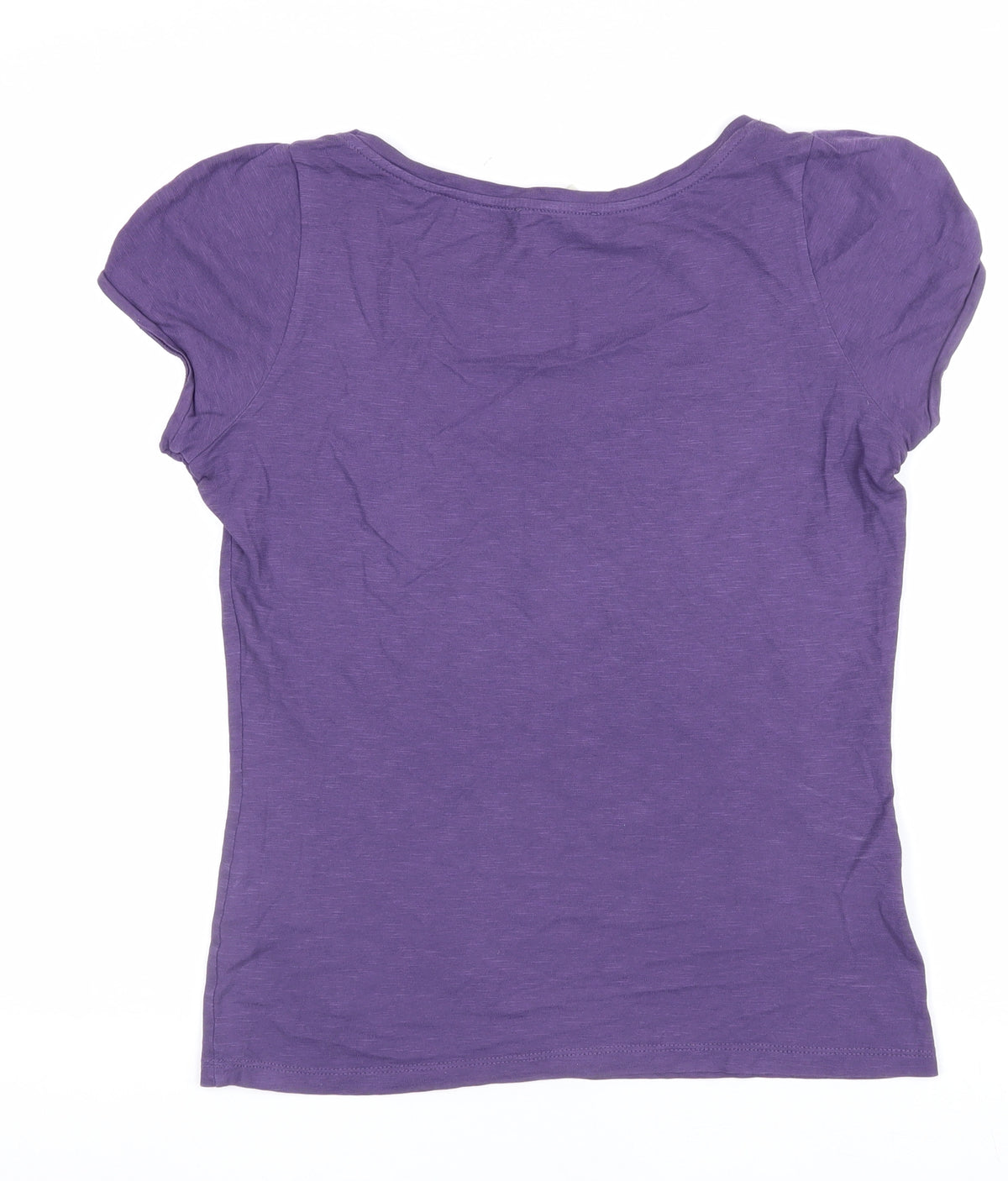 Laura Ashley Women Purple UK 10 Cotton Scoop Neck Cap Sleeve T-Shirt