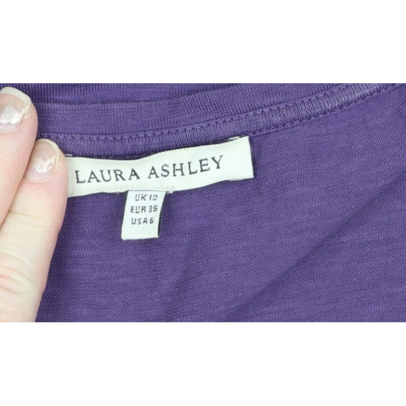 Laura Ashley Women Purple UK 10 Cotton Scoop Neck Cap Sleeve T-Shirt