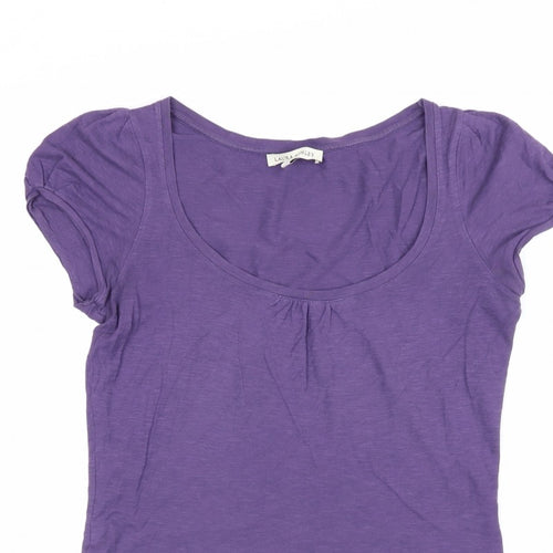 Laura Ashley Women Purple UK 10 Cotton Scoop Neck Cap Sleeve T-Shirt