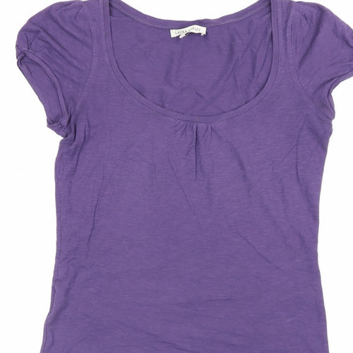 Laura Ashley Women Purple UK 10 Cotton Scoop Neck Cap Sleeve T-Shirt