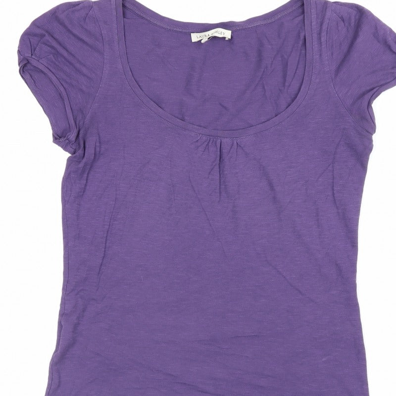 Laura Ashley Women Purple UK 10 Cotton Scoop Neck Cap Sleeve T-Shirt
