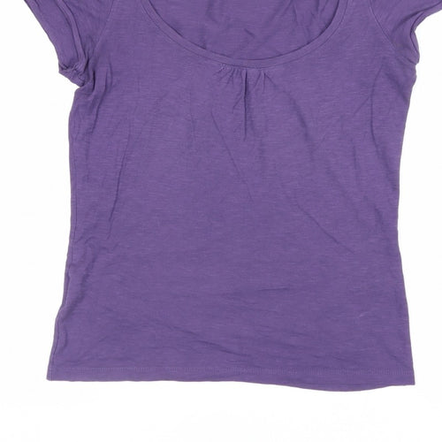Laura Ashley Women Purple UK 10 Cotton Scoop Neck Cap Sleeve T-Shirt