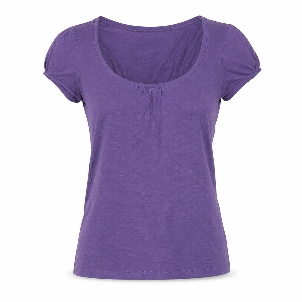 Laura Ashley Women Purple UK 10 Cotton Scoop Neck Cap Sleeve T-Shirt