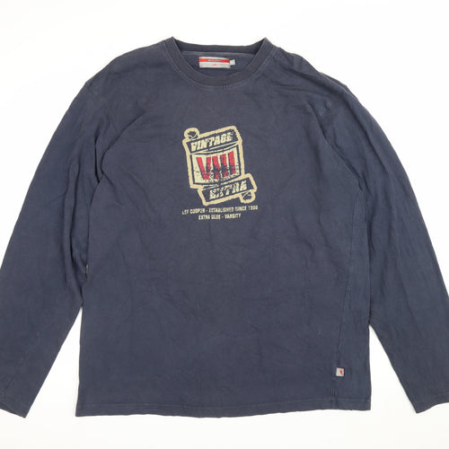 Lee Cooper Mens Blue XL Long Sleeve Varsity Graphic Print T-Shirt