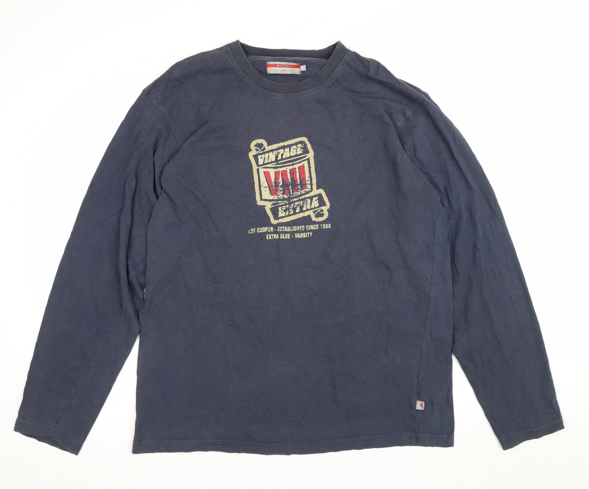 Lee Cooper Mens Blue XL Long Sleeve Varsity Graphic Print T-Shirt