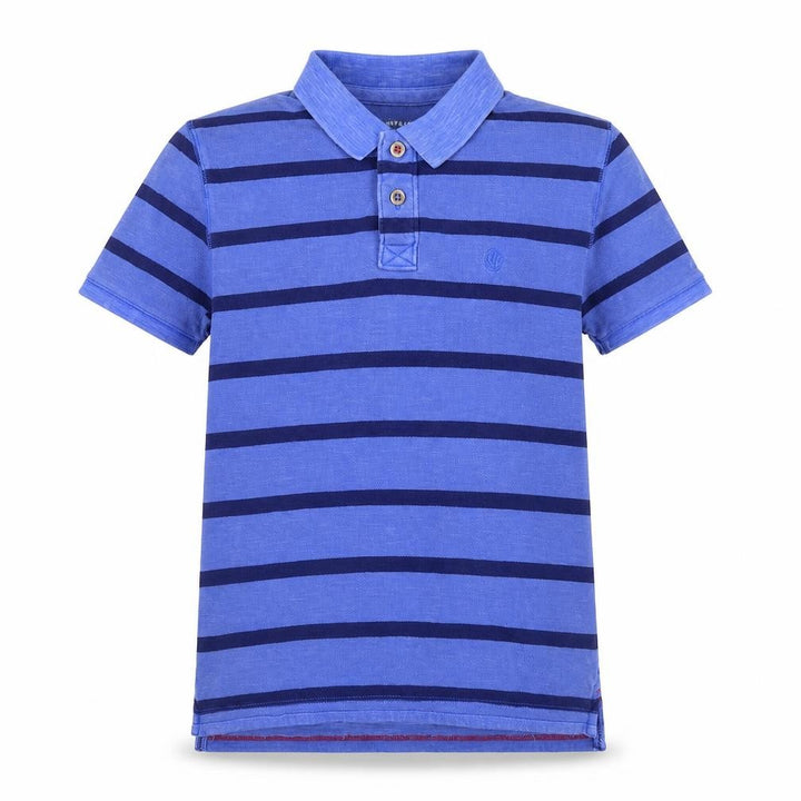 FatFace Teens Blue Navy Striped Cotton Short Sleeve Polo Shirt S