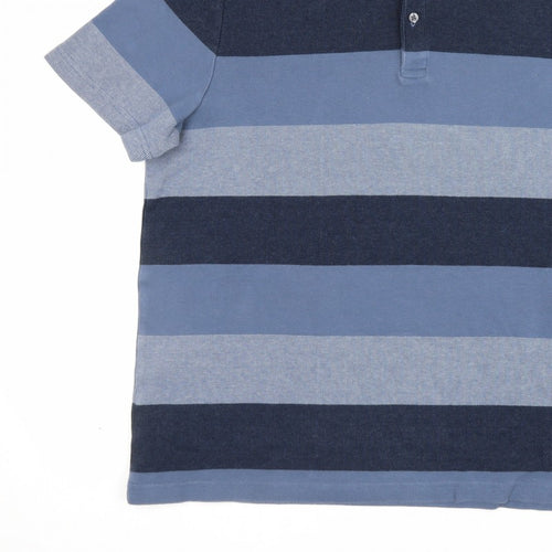 Marks & Spencer Men’s Blue 2XL Regular Striped Short Sleeve Polo Shirt