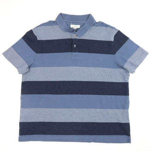 Marks & Spencer Men’s Blue 2XL Regular Striped Short Sleeve Polo Shirt