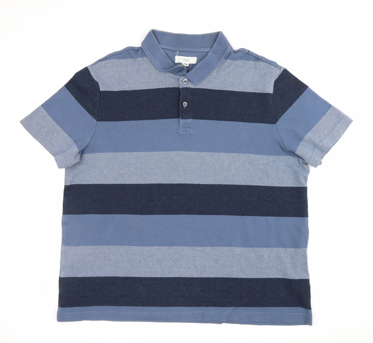 Marks & Spencer Men’s Blue 2XL Regular Striped Short Sleeve Polo Shirt
