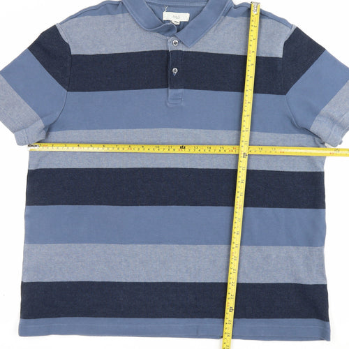 Marks & Spencer Men’s Blue 2XL Regular Striped Short Sleeve Polo Shirt