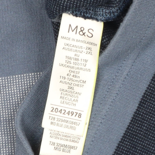 Marks & Spencer Men’s Blue 2XL Regular Striped Short Sleeve Polo Shirt