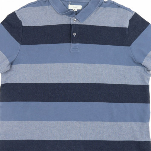 Marks & Spencer Men’s Blue 2XL Regular Striped Short Sleeve Polo Shirt